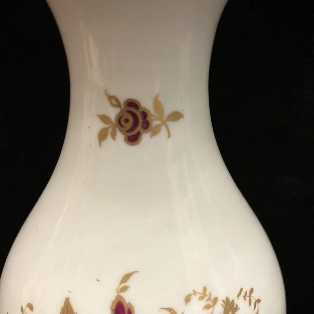 Osborne China 24k Gold Trim Hand Painted Vintage Vase Burgundy Red Yellow Floral